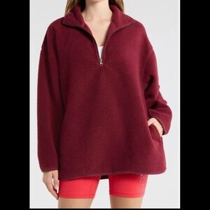 Free People Coco Faux Shearling Pullover Sweatshirt NWT in Dionysus/Wine